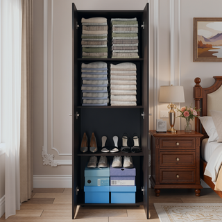 Sunvega Two-Door Compact Wardrobe with Fixed Shelves for Bedroom Storage