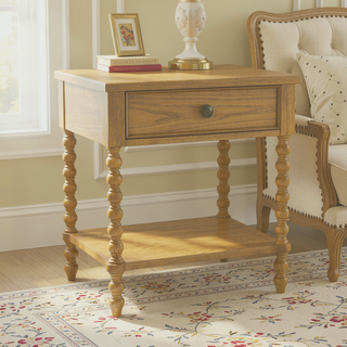 Sunvega Solid Wood Frame Nightstand with 2 Drawers in Camel Oak Finish