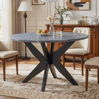 Sunvega Round Faux-Marble Dining Table with Solid Wood Legs and Adjustable Levelers
