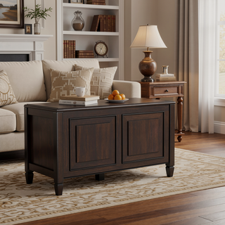 Sunvega Handcrafted Solid Wood Storage Bench Trunk with Lift-Up Lid