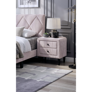 Sunvega Light Pink Velvet Nightstand with 2 Drawers Modern Bedroom Furniture