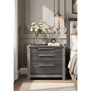 Sunvega Beige Nightstand with 3 Storage Drawers No Assembly Required