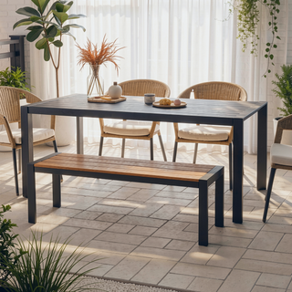 Sunvega Modern Aluminum Frame Slat Panel Design Outdoor Dining Table