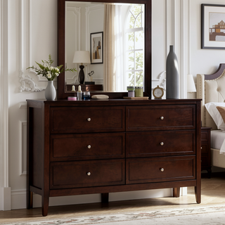 Sunvega Fully Assembled 6 Drawer Dresser with French Dovetail Wood Veneer Finish