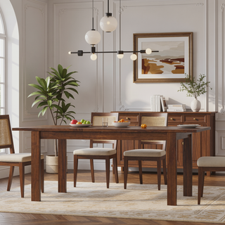 Sunvega Transitional Walnut Veneer Extendable Dining Table with Butterfly Leaf