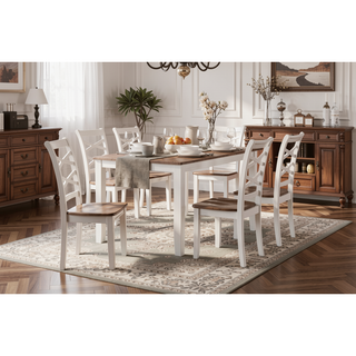 Sunvega 7-Piece Dining Set with Table and 6 Chairs in Cherry and White Finish
