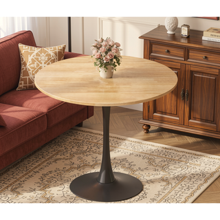 Sunvega Modern Round Dining Table with MDF Top and Sturdy Steel Base for Kitchen