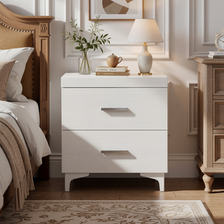 Sunvega Modern Contemporary White Finish Nightstand with Two Drawers and Metal Legs