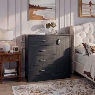Sunvega Modern Black Wengue Dresser with 1 Door 4 Drawers and 2 Shelves