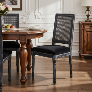 Sunvega French Country Dining Chairs with Upholstered Seats and Weathered Finish