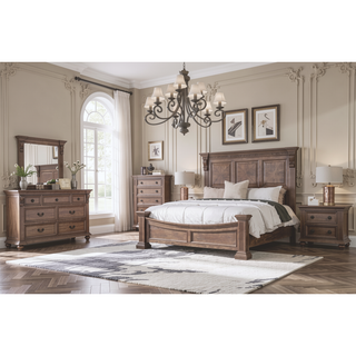 Sunvega Transitional Weathered Oak Finish Chest with Dentil Molding and Carved Details