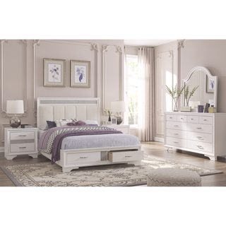 Sunvega White and Silver Glitter Nightstand with Hidden Felt-Lined Jewelry Drawer