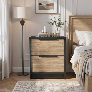 Sunvega 18 Inch High Modern Nightstand with Two Drawers and Metal Hardware