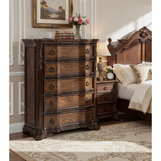 Sunvega Traditional Formal Style Nightstand with Genuine Marble Top and Three Drawers