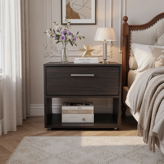 Sunvega Dark Walnut Nightstand with Spacious Drawer and Open Shelf