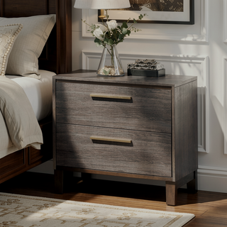 Sunvega Contemporary Two Tone Antique Gray 2 Drawer Nightstand with Brass Pulls