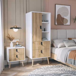 Sunvega Tall Dresser with Door, 2 Drawers, and Open Shelves for Storage