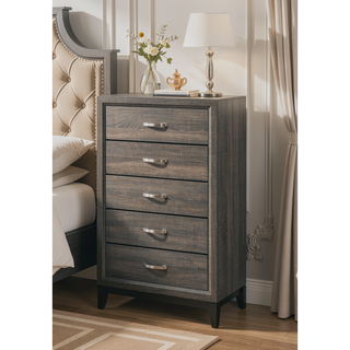 Sunvega Valdemar Brown Fabric and Weathered Gray Finish Queen Size Bed