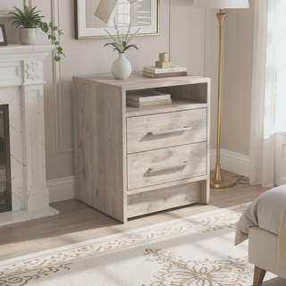 Sunvega Modern Nightstand with Two Spacious Drawers and Metal Handles for Bedroom