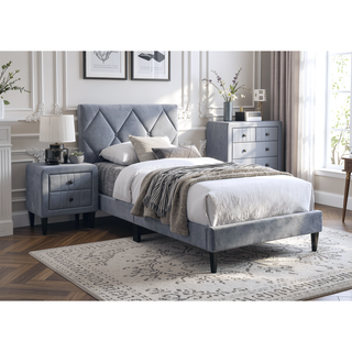 Sunvega Modern Velvet Nightstand with 2 Drawers and Sleek Tempered Legs