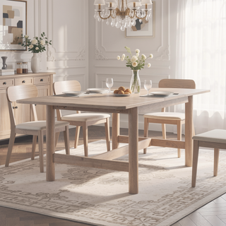 Sunvega Light Brown Oak Veneer Extendable Dining Table with Leaf for Six