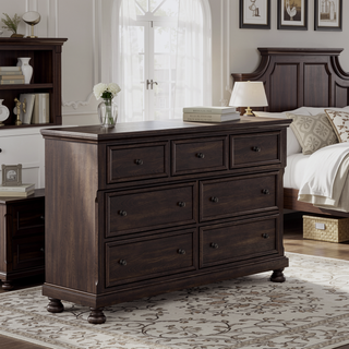 Sunvega Seven Drawer Dresser with Storage in Dark Cherry Finish