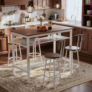 Sunvega 5 Piece Counter Height Table and Chairs Set for 4 with Backrests and Footrests