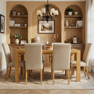 Sunvega 54-inch Square Transitional Solid Oak Veneer Dining Table for 8