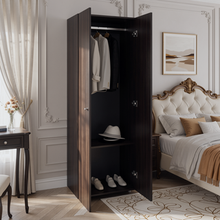 Sunvega 2-Door Black Armoire with Hanging Rod and Storage Shelf for Bedroom