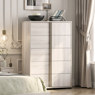 Sunvega Contemporary White Wash Chest with Vertical Chrome Handles and French Dovetail Drawers