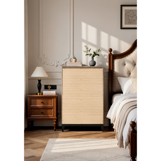 Sunvega Weathered Grey 5-Drawer Chest with Generous Storage and Rustic Charm