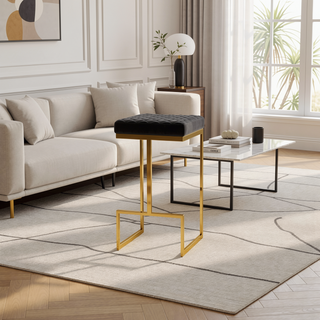 Sunvega Mid Century Modern Upholstered Stool with Metal Legs and Footrest