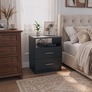 Sunvega Nightstand with Two Drawers and Shelf for Bedroom or Living Room End Table