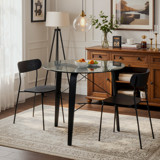 Sunvega Mid-Century Modern Round Dinette Table with Tempered Glass Top and Tripod Base