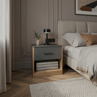 Sunvega Modern Alder 19.7" High Nightstand with Drawer and Open Shelf