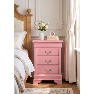 Sunvega Pink Nightstand with Three Spacious Drawers and Timeless Elegance