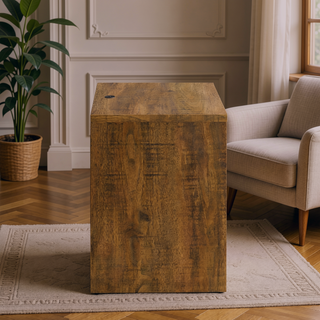 Sunvega Mango Wood Grain Nightstand with Motion Sensor LED Lights and USB Outlets