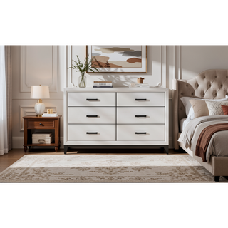 Sunvega White Finish Dresser with Black Hardware and Kennin Center Glide Drawers