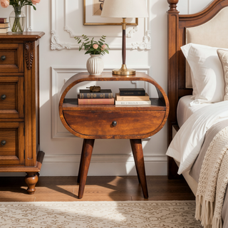 Sunvega Solid Mango Wood Bedside Table with One Drawer and Open Slot