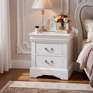 Sunvega Black Nightstand with Two Dovetail Drawers and Metal Handles