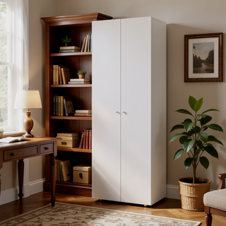 Sunvega Two Door Closet System with Fixed Shelves for Bedroom and Laundry Room Organization