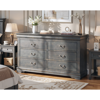 Sunvega Dark Gray Dresser with Six Spacious Drawers and Brushed Nickel Handles
