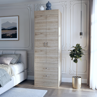 Sunvega Alabama Armoire with Two Drawers and a Large Double Door Cabinet