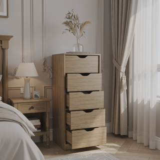 Sunvega 5 Drawer Tall Dresser with Pull Out System in Fine White Finish