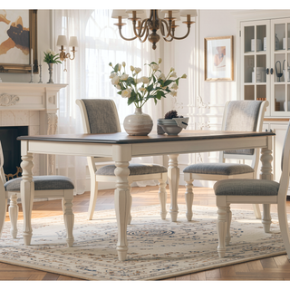 Sunvega French Country Dining Table with Weathered Oak Top and Antique Cream Legs