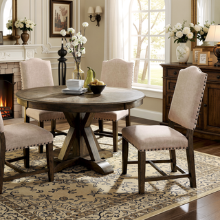 Sunvega Light Oak Finish Round Dining Table with Pedestal Base in Rustic Style