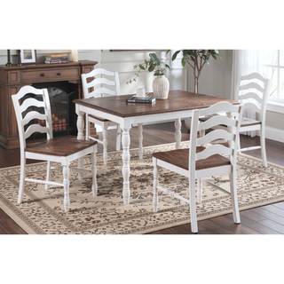 Sunvega Contemporary White and Oak Square Dining Table with 4 Ladder Back Chairs
