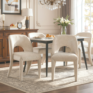 Sunvega Grey Chenille Dining Chairs with Hollowed-Out Backrest Set of 2