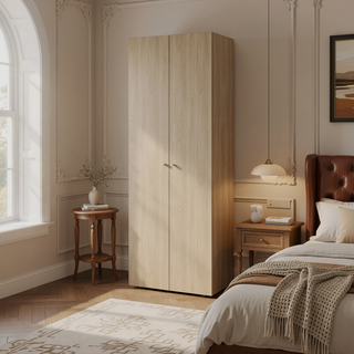 Sunvega 2 Door Armoire with 2 Shelves for Bedroom Storage in Natural Oak White
