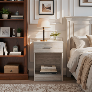 Sunvega Modern Light Gray Nightstand with One Drawer and Spacious Open Shelf